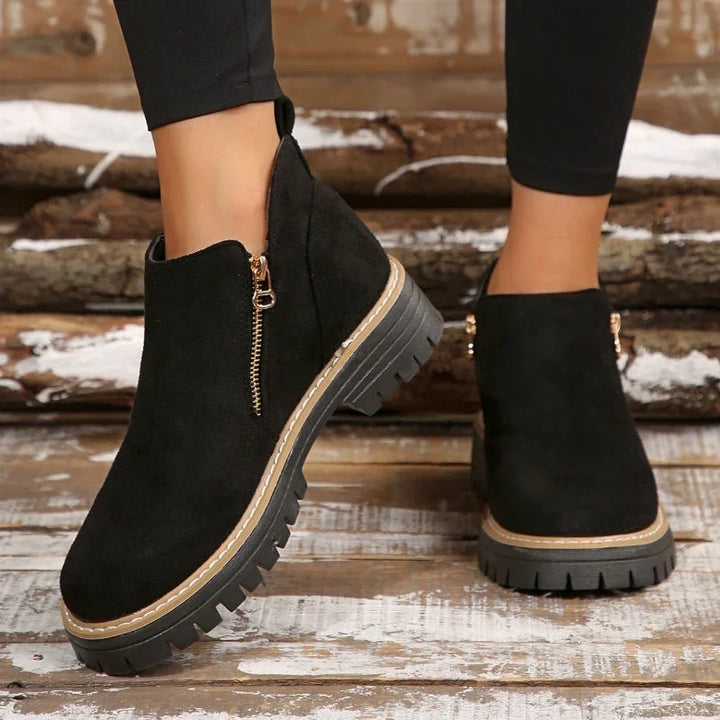 Women's Waterproof Non-Slip Side Zip Ankle Boots Black