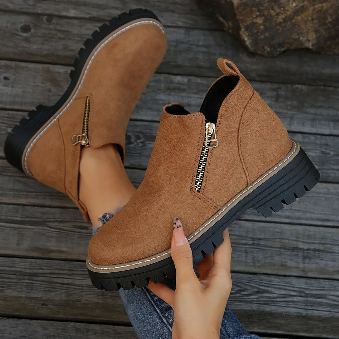 Women's Waterproof Non-Slip Side Zip Ankle Boots Brown