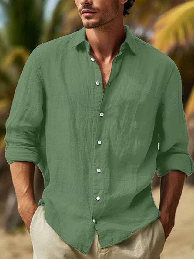 Men's Stylish Long Sleeve Shirt - William Design Dark Green