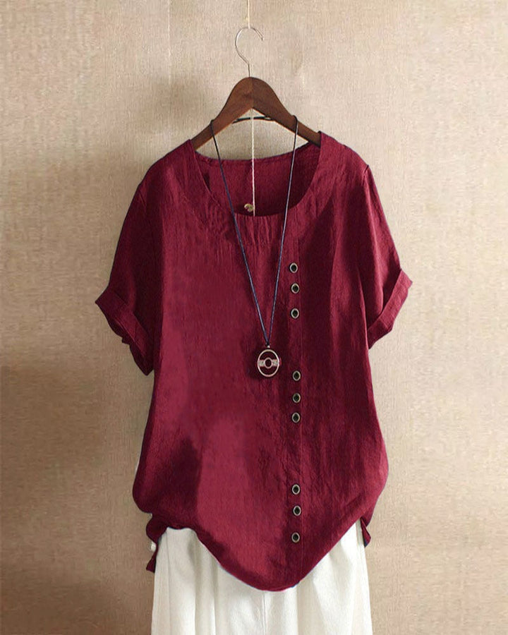Women's Effortless Button Detail Summer Blouse Burgundy