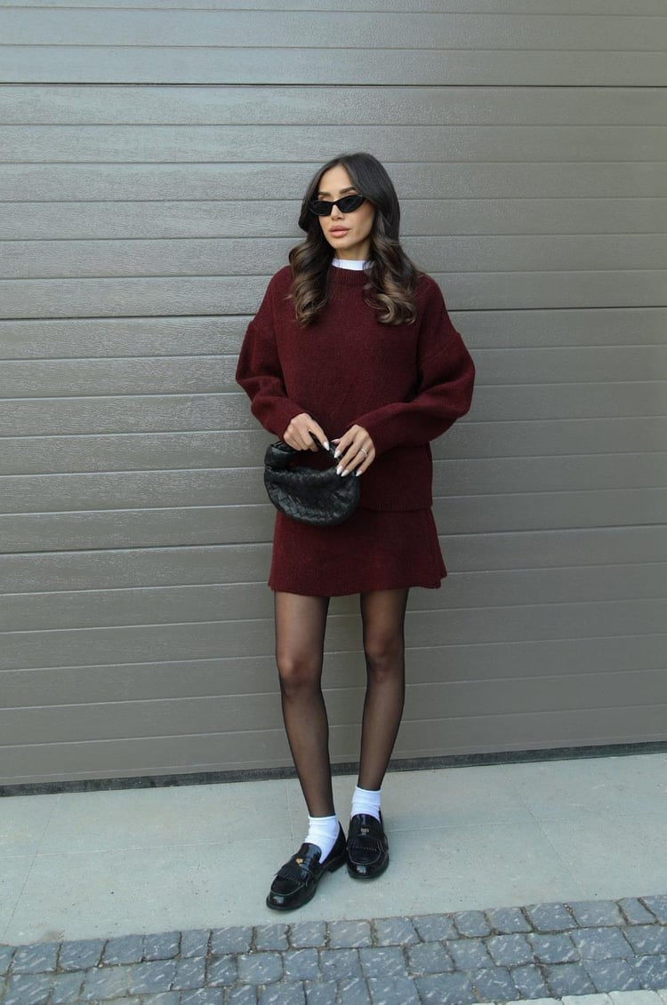 Violet | Women's Knitted Top and Skirt Set