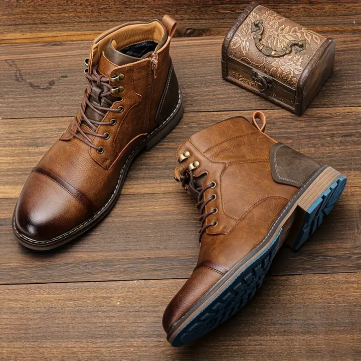 Men's Laced Winter Boots with Side Zipper Brown