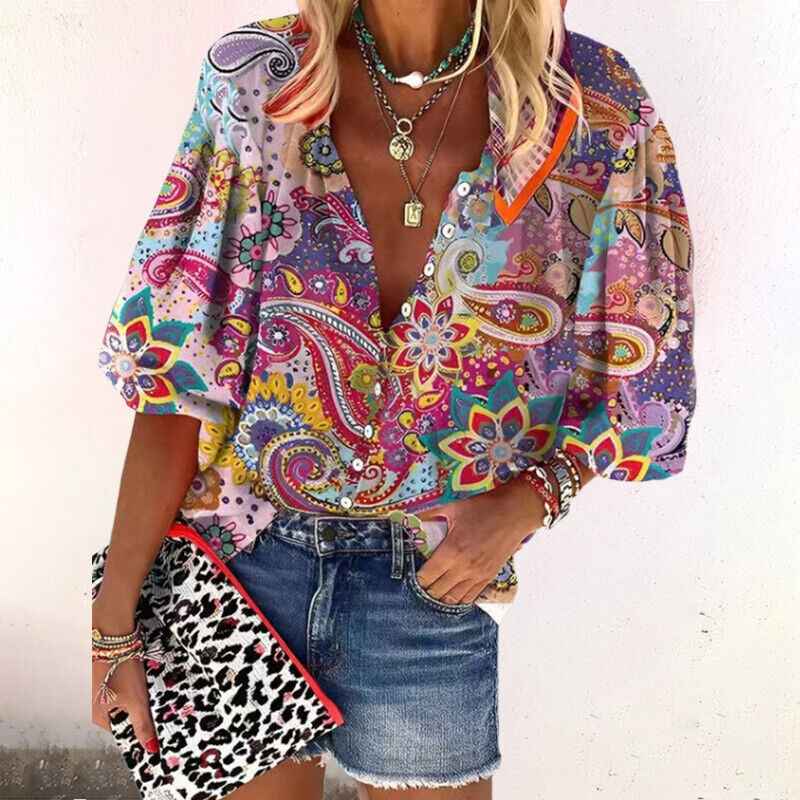 Women's Floral Button-Front Blouse Pink