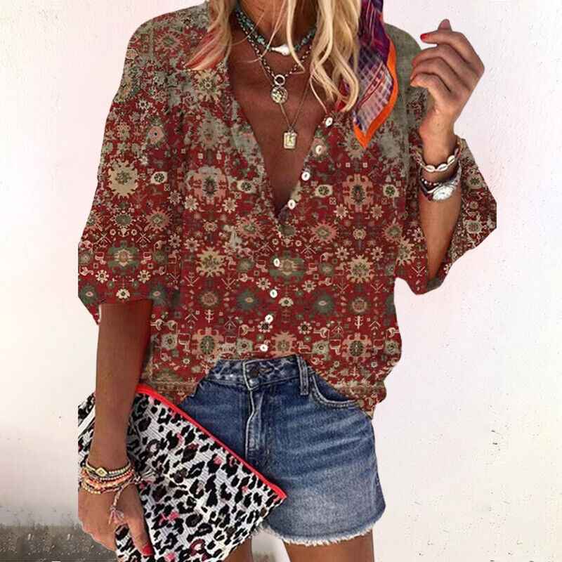 Women's Floral Button-Front Blouse Brown