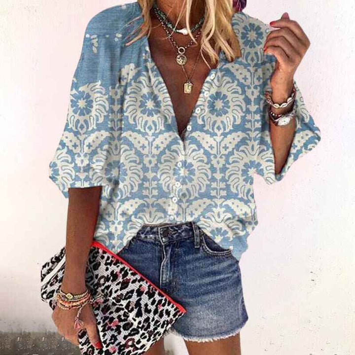 Women's Floral Button-Front Blouse Blue