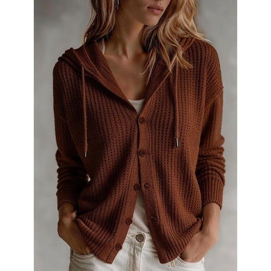 Women's Hooded Ribbed Cardigan Winter Essential Knitwear Bordeaux