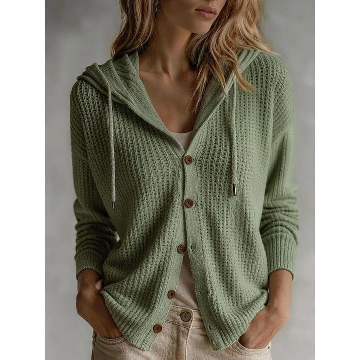 Women's Hooded Ribbed Knit Cardigan Vert