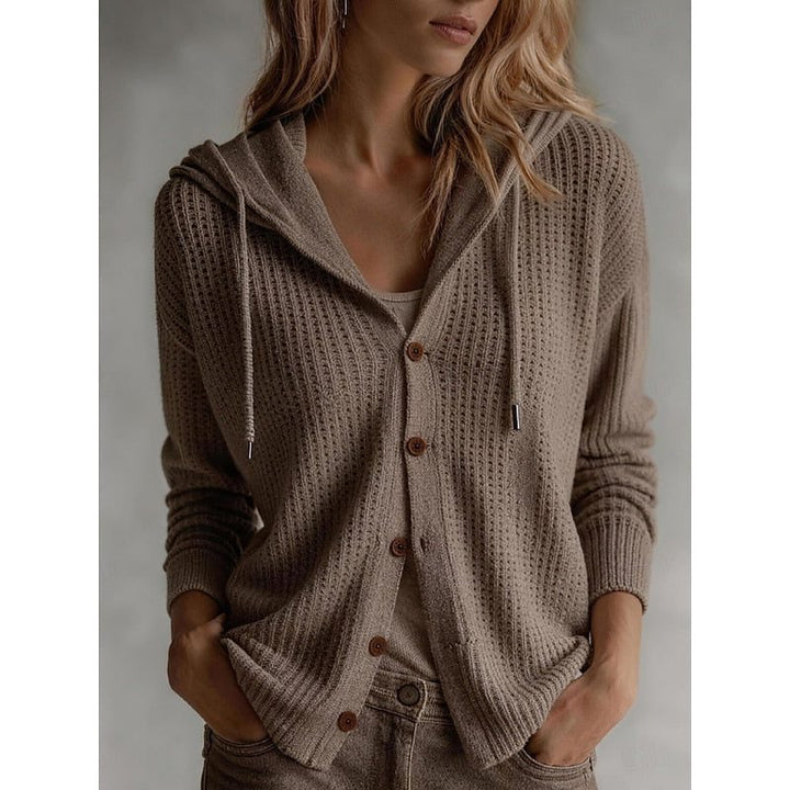 Women's Hooded Ribbed Knit Cardigan Kaki