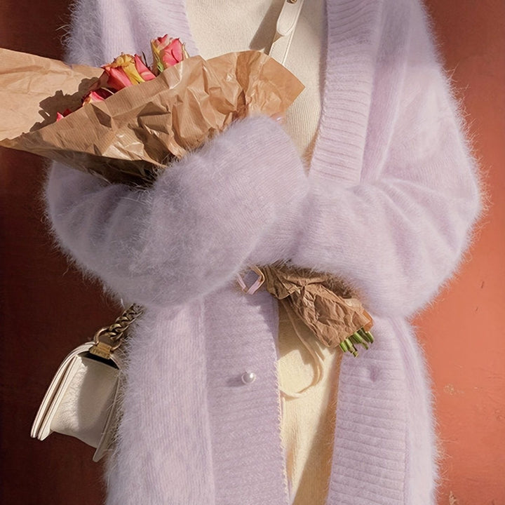 Women's Fluffy Longline Cardigan for Cozy Comfort Lavender One Size