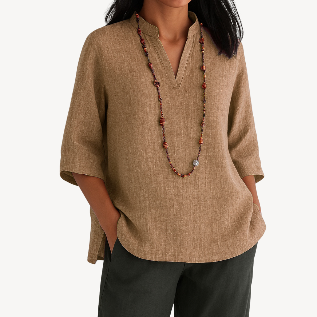 Women's Casual Linen Tunic Top Brown