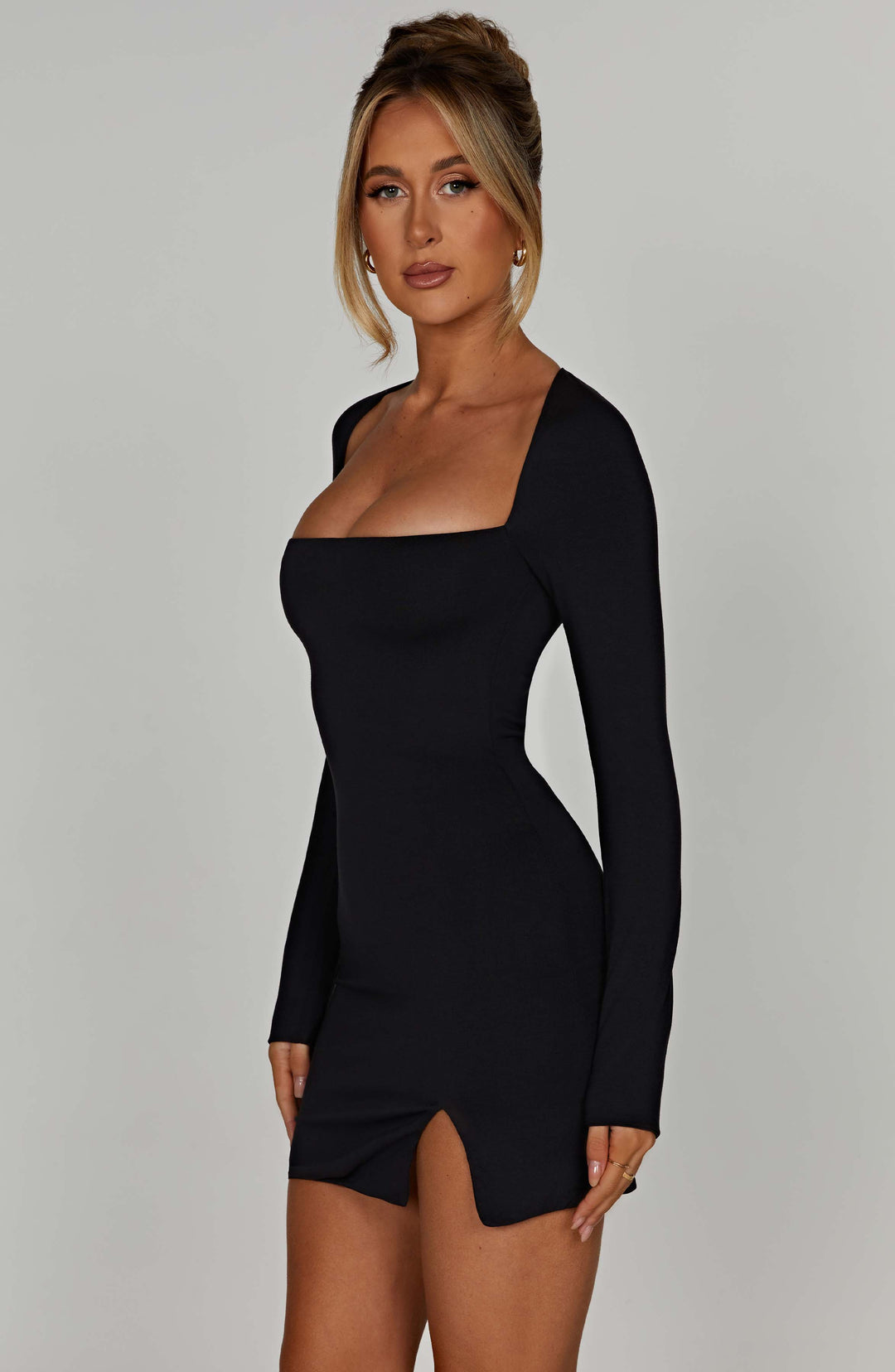 Belle | Women's Elegant Black Mini Dress with Square Neckline
