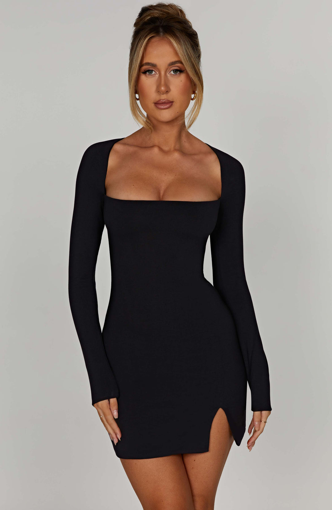 Belle | Women's Elegant Black Mini Dress with Square Neckline XXL