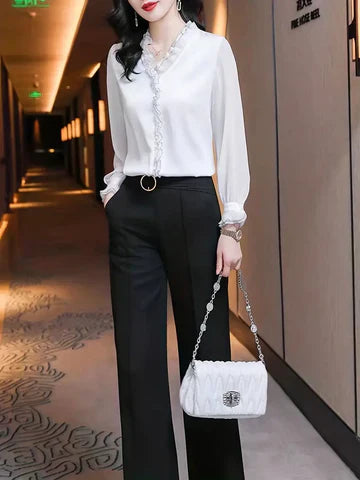 Women's Elegant Long Sleeve Ruffle Blouse