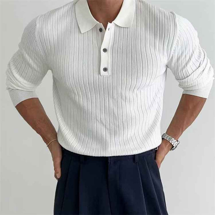 Men's Slim Fit Long Sleeve Polo Shirt White