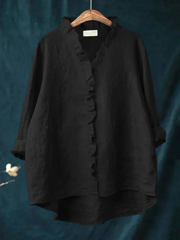 Women's Casual Ruffle V-Neck Blouse Black