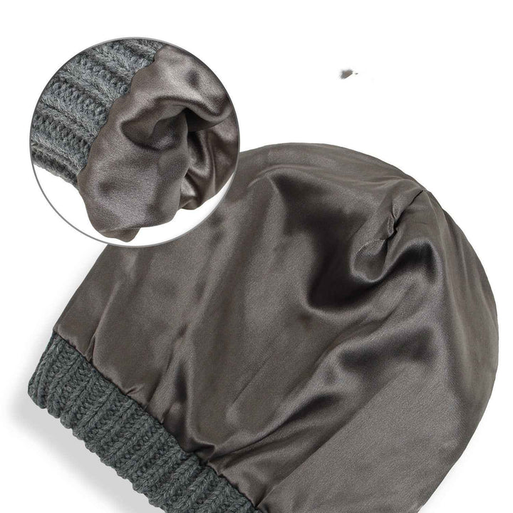Warm Woolen Knit Satin Hats for Women's Protective Hairstyles