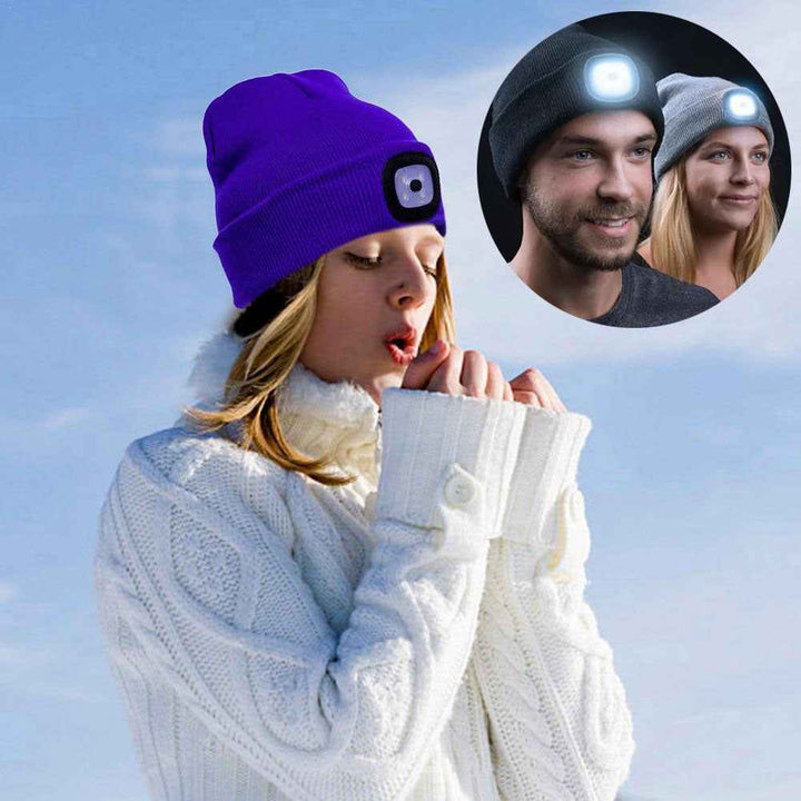 BrightBeam LED Knit Hat - Light-Up Knitted Beanie with Button Cell Power
