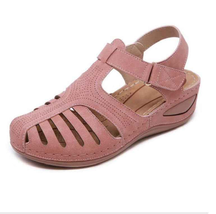 Women's Plus Size Retro Sandals Round Toe Wedge Sandals Pale pink