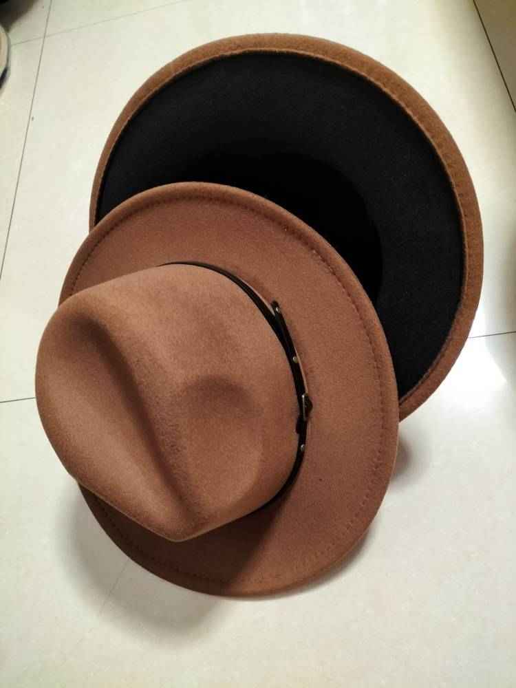 Stylish Color-Block Fedora Hat for Trendy Jazz Lovers Khaki inner black M