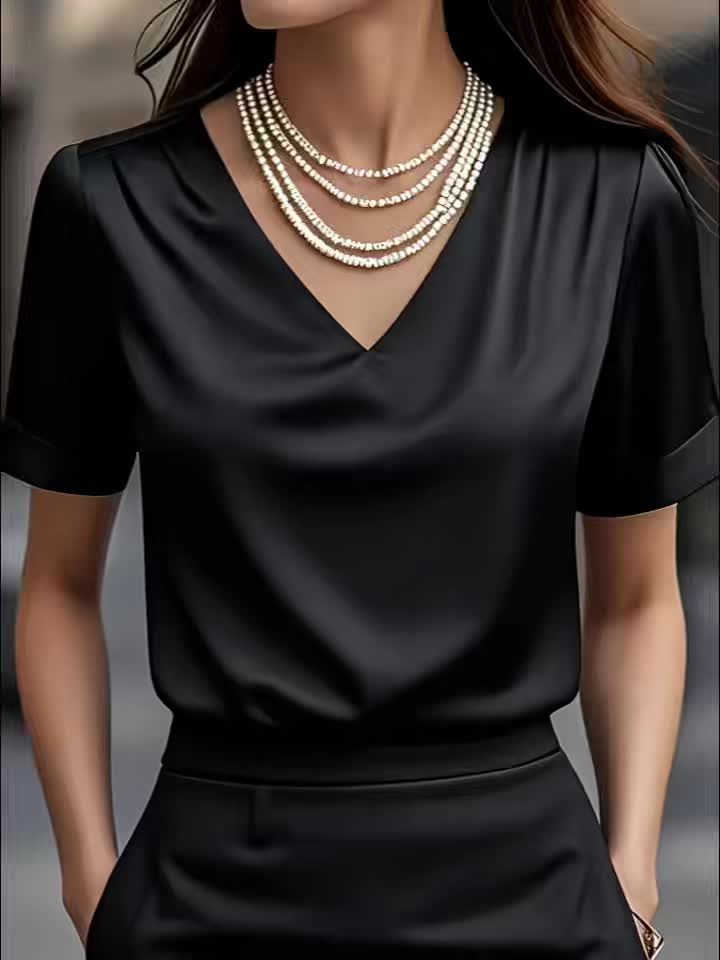 Women's Draped V-Neck Blouse
