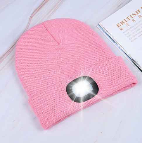 BrightBeam LED Knit Hat - Light-Up Knitted Beanie with Button Cell Power PINK C
