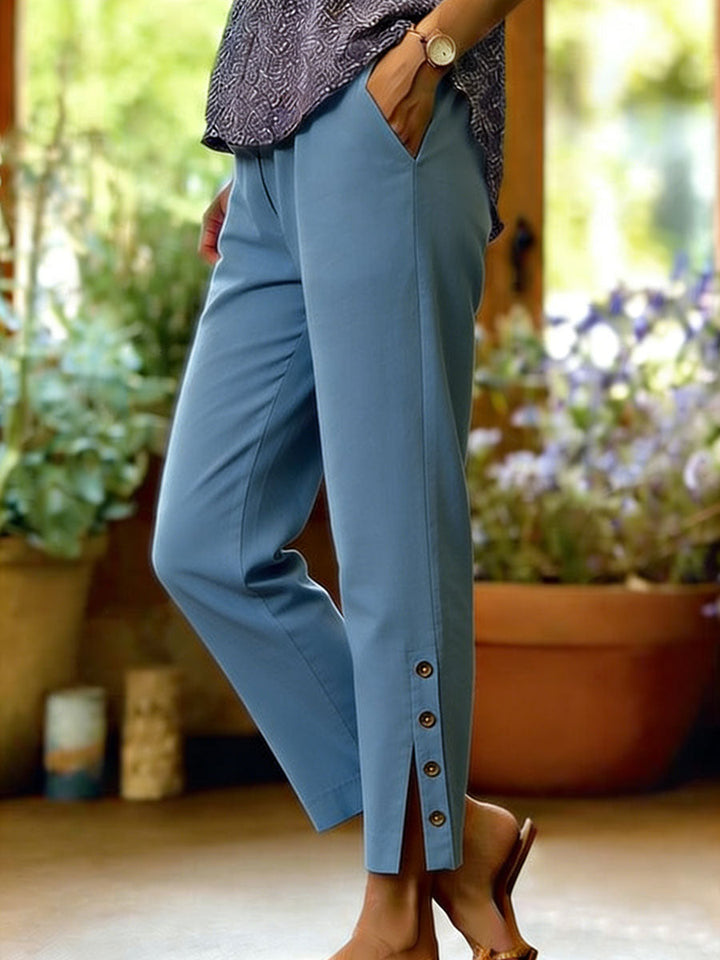 Women's Button Hem Ankle Trousers Blue
