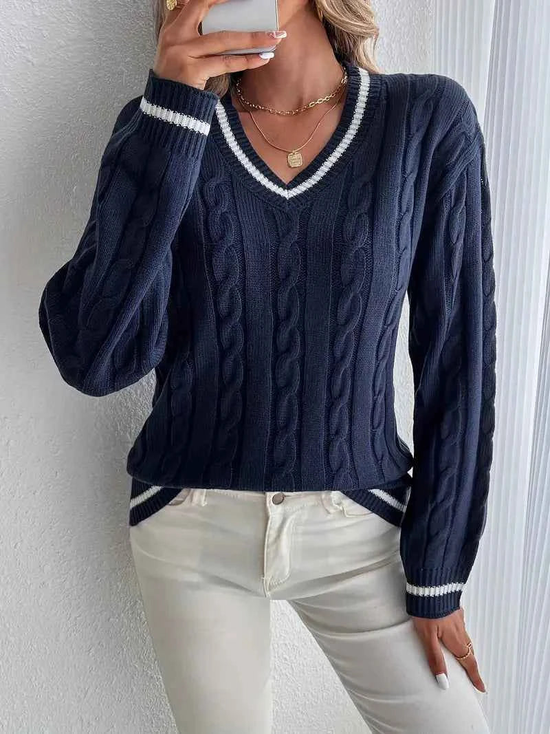 Women's Soft Knit V-Neck Sweater Navy Blue