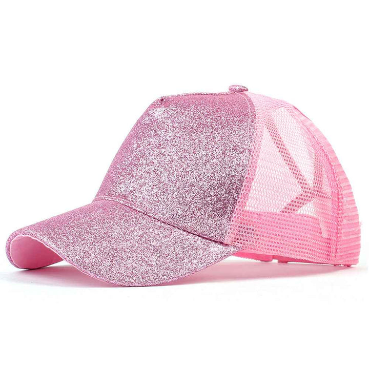 Baseball-Caps Ponytail Snapback Sequins Hip-Hop-Hat Dark pink