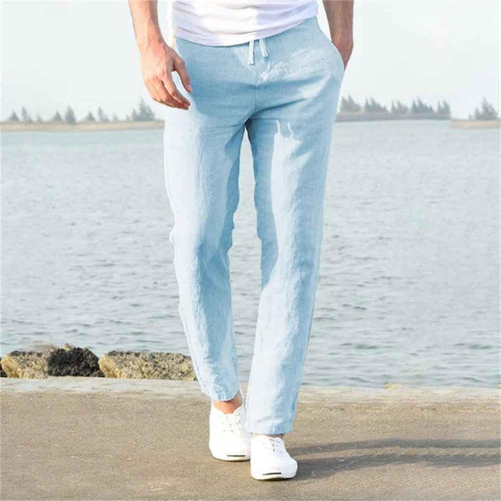 Men's Casual Linen Trousers for Warm Weather Comfort Light Blue