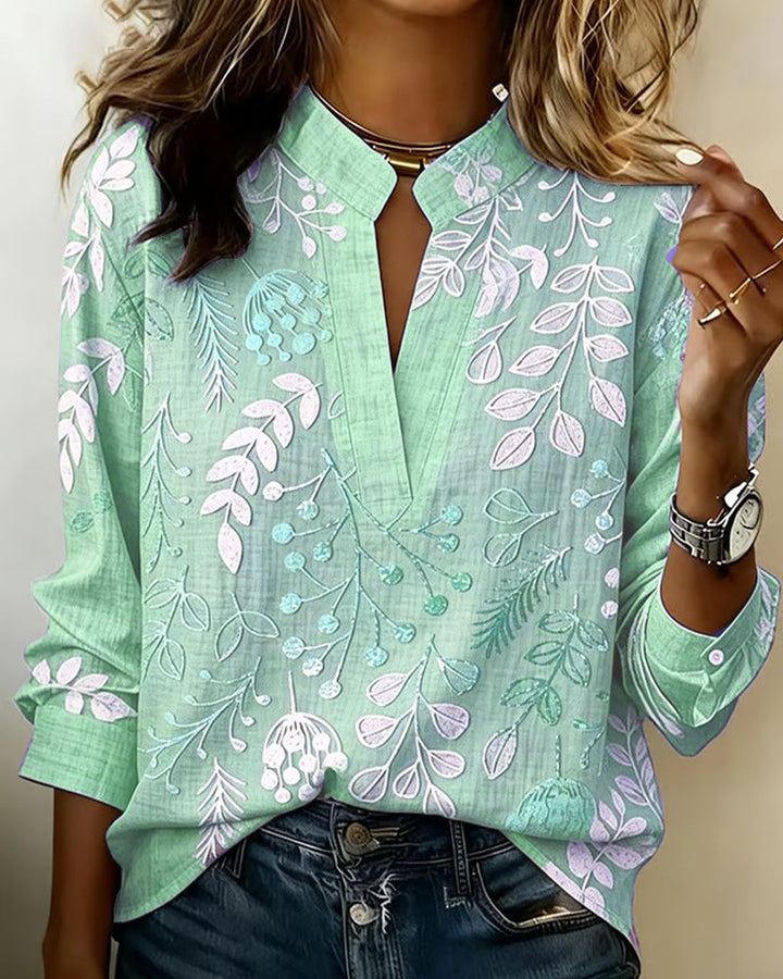 Women's Soft Touch Floral V-Neck Blouse in Pastel Colors Green