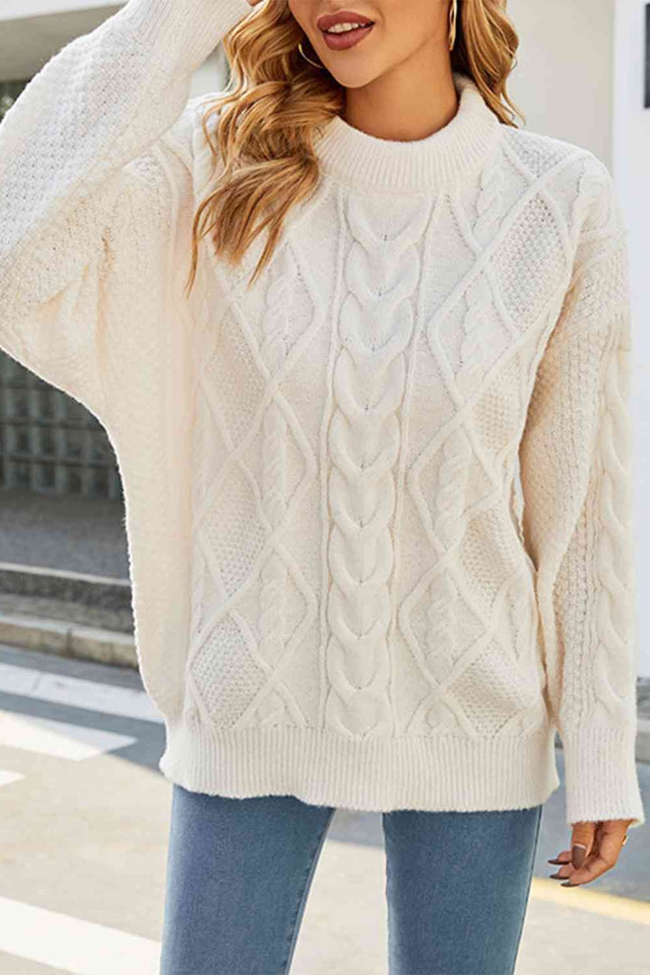 Women's Oversized Cable Knit Sweater with Crew Neck