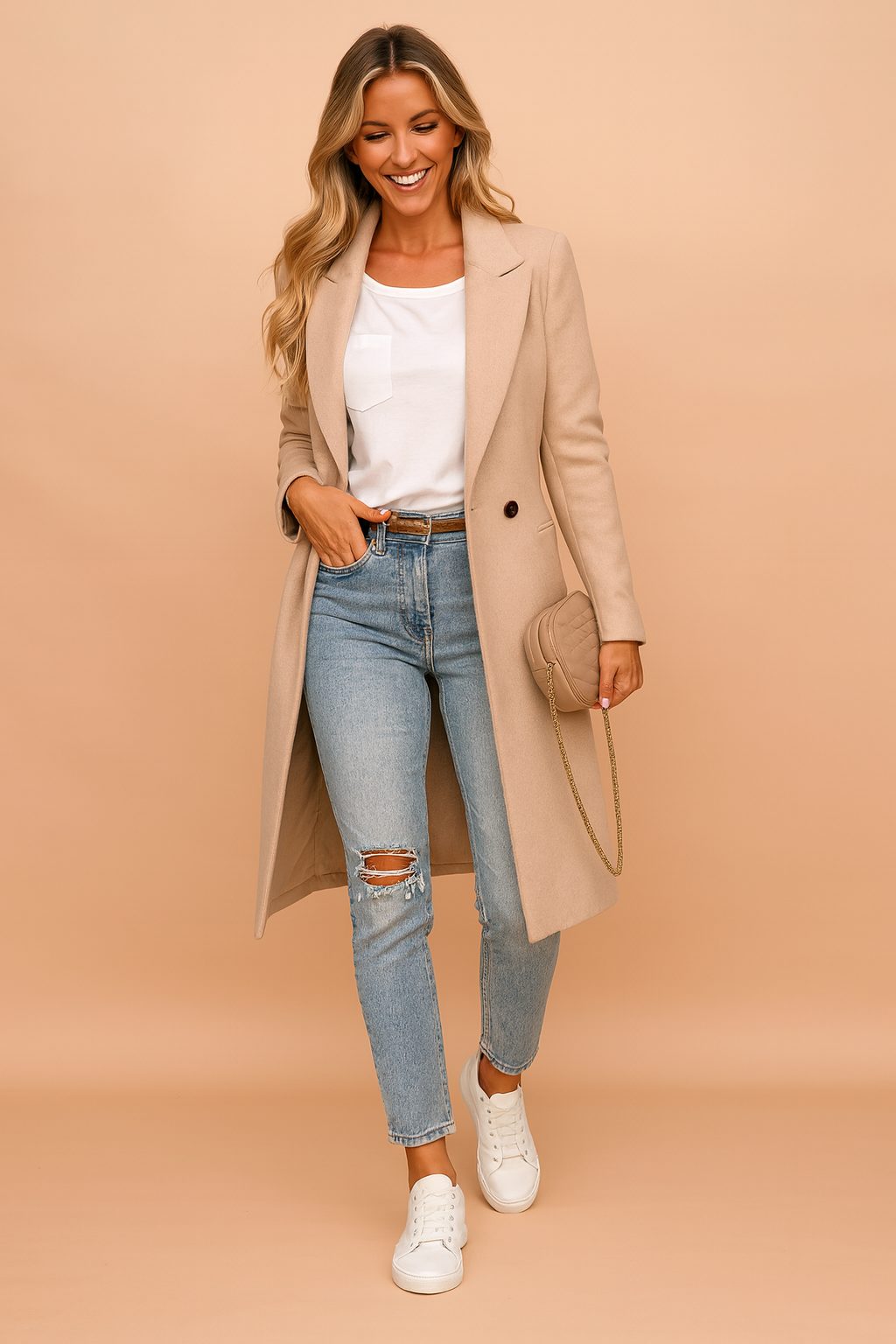 Women's Double-Breasted Longline Blazer Beige