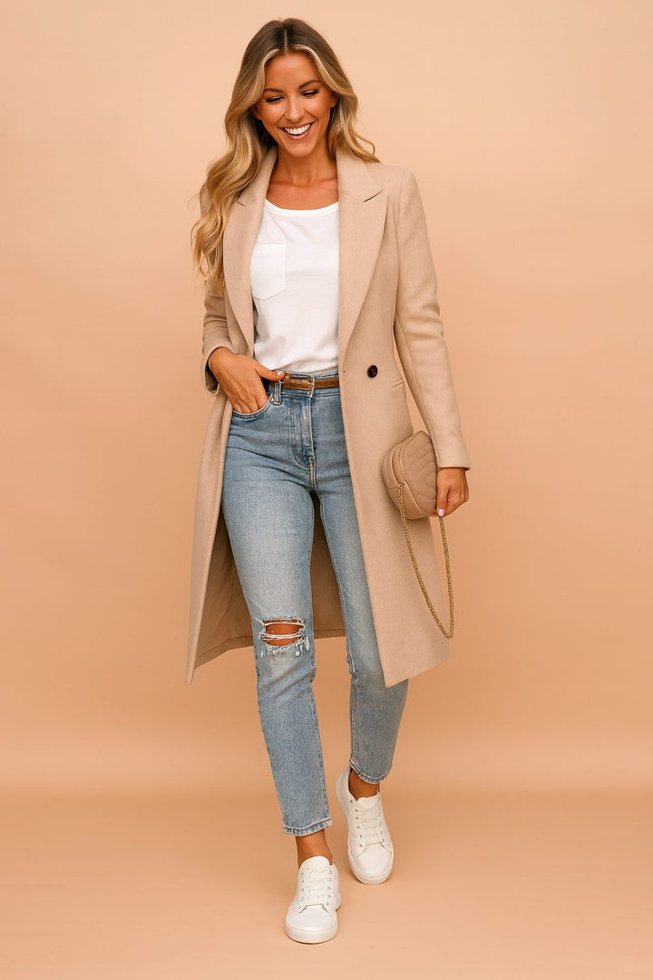 Women's Double-Breasted Longline Blazer Beige