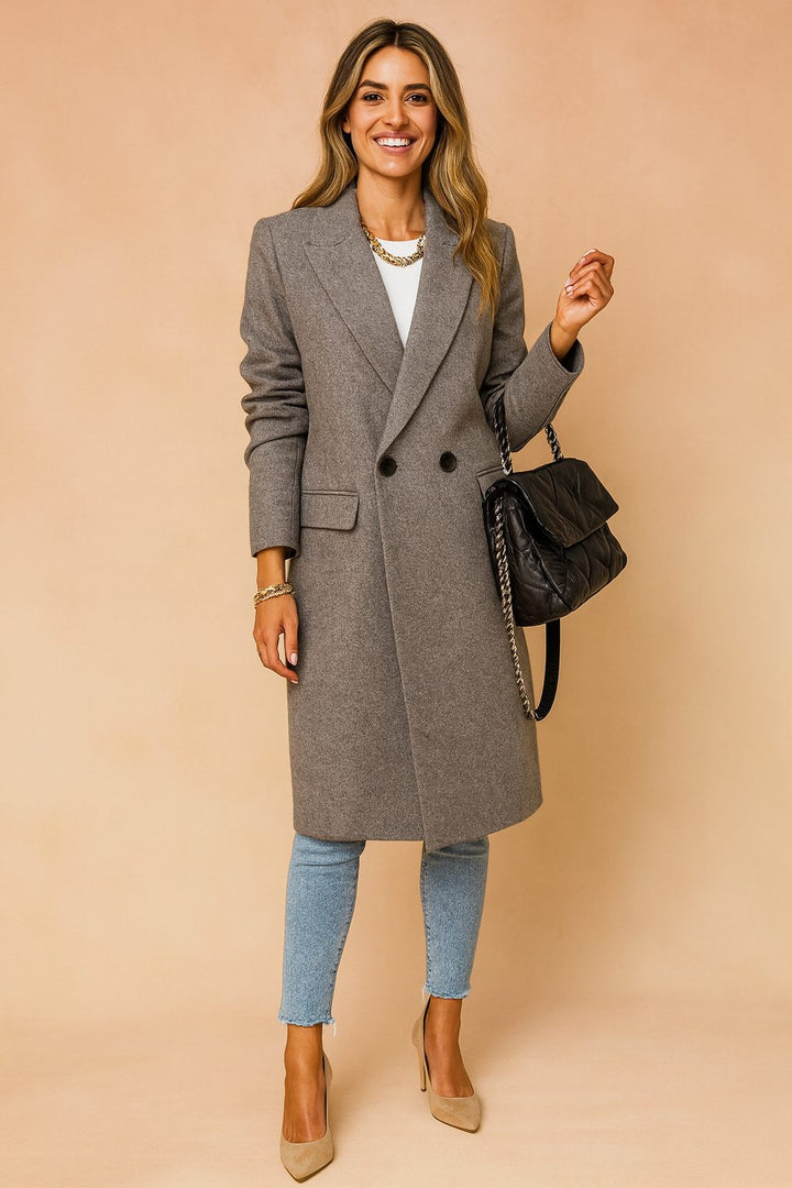 Women's Double-Breasted Longline Blazer Gray