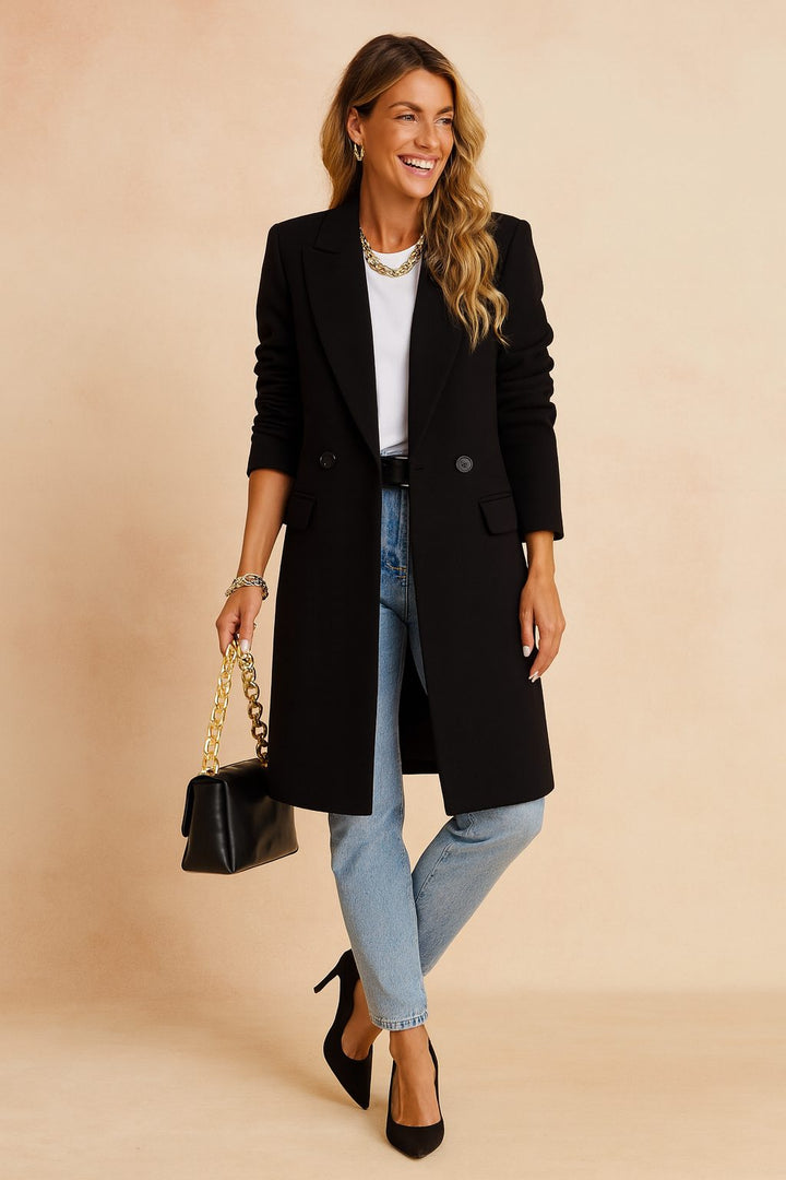 Women's Double-Breasted Longline Blazer Black