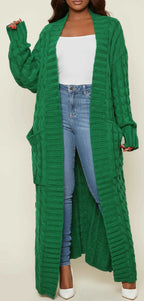Women's Open Front Long Cardigan Green