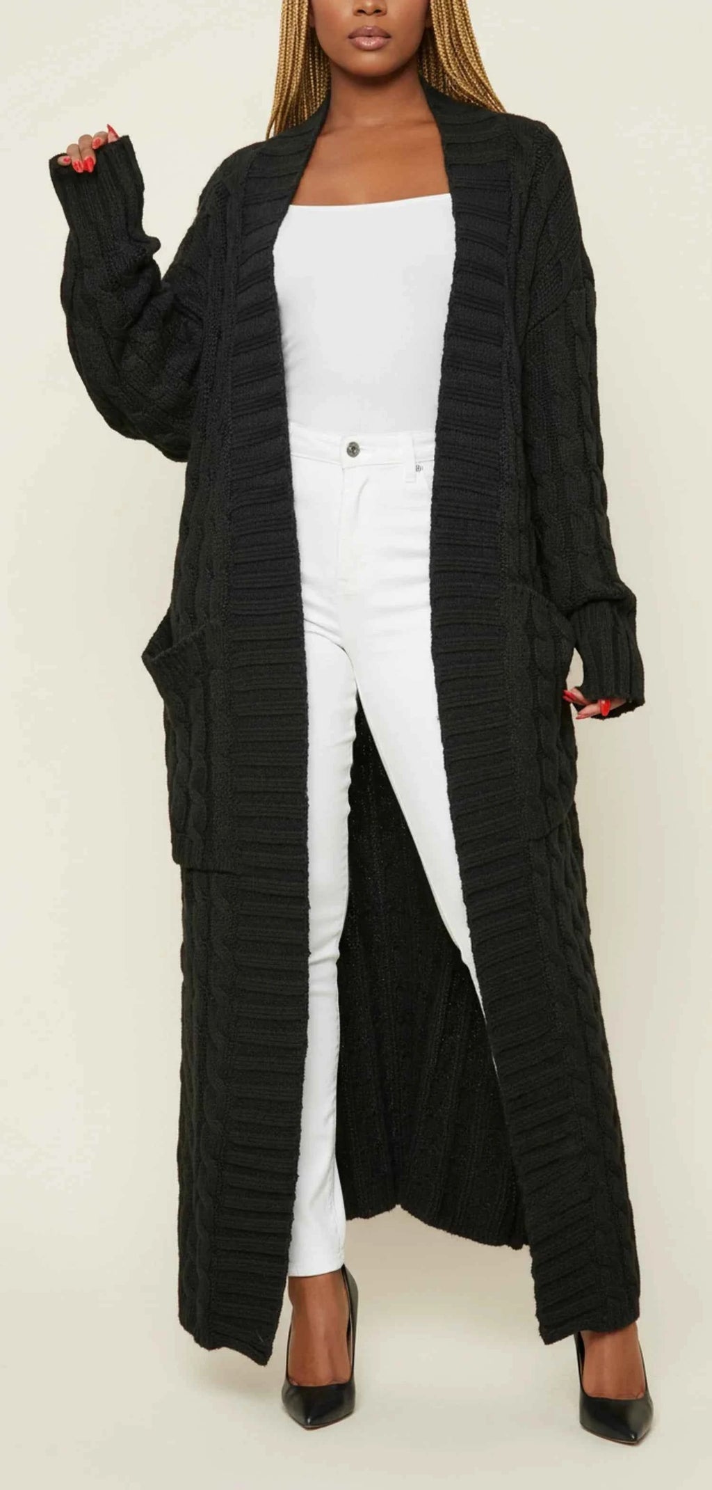 Women's Open Front Long Cardigan Black
