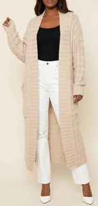 Women's Open Front Long Cardigan Beige