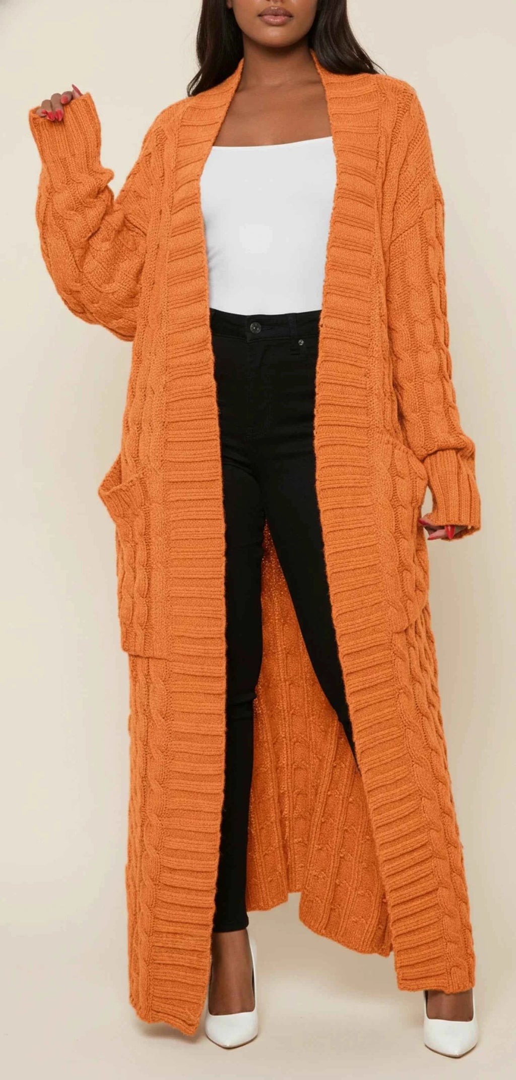 Women's Open Front Long Cardigan Orange