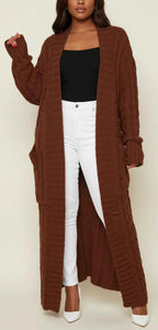 Women's Open Front Long Cardigan Brown