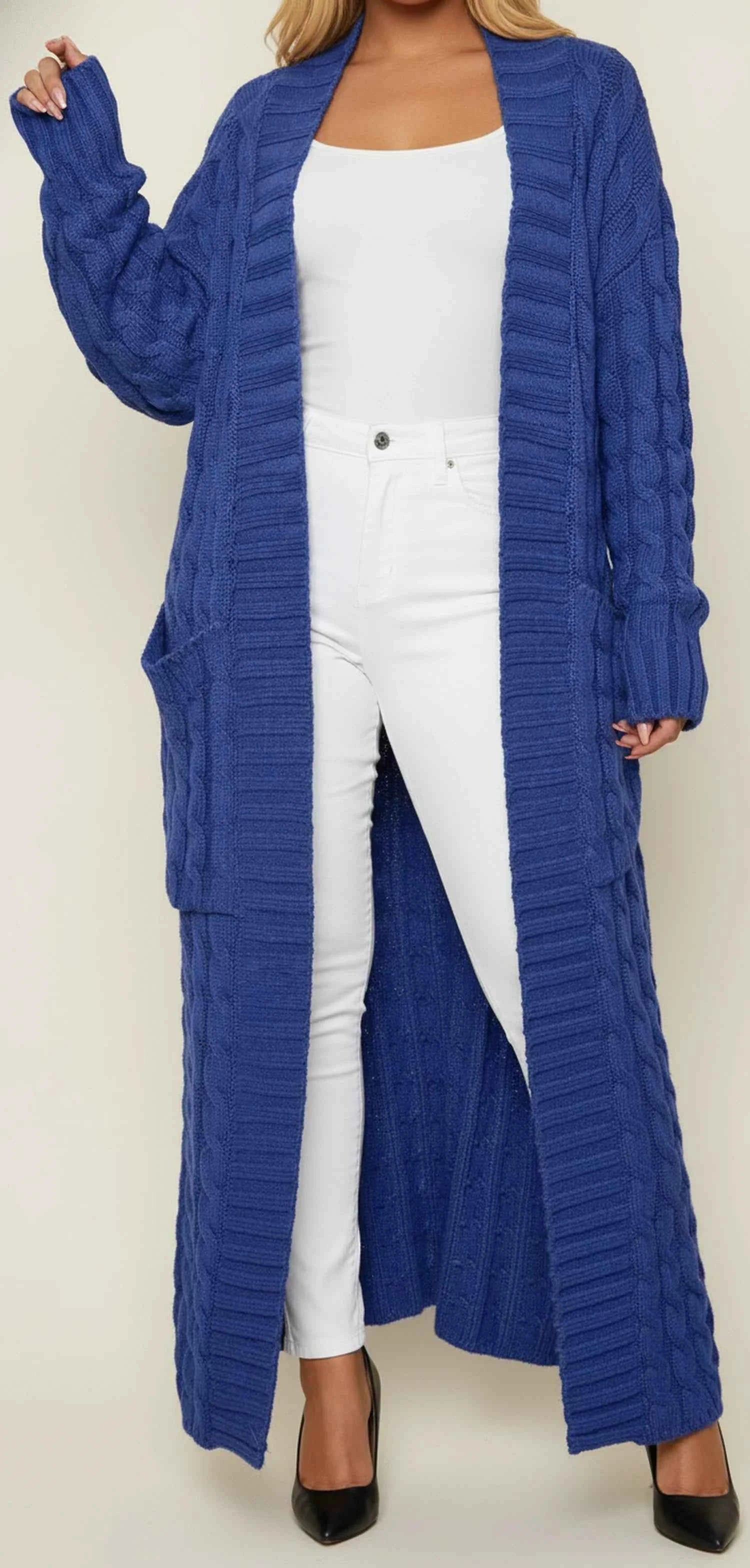 Women's Open Front Long Cardigan Blue