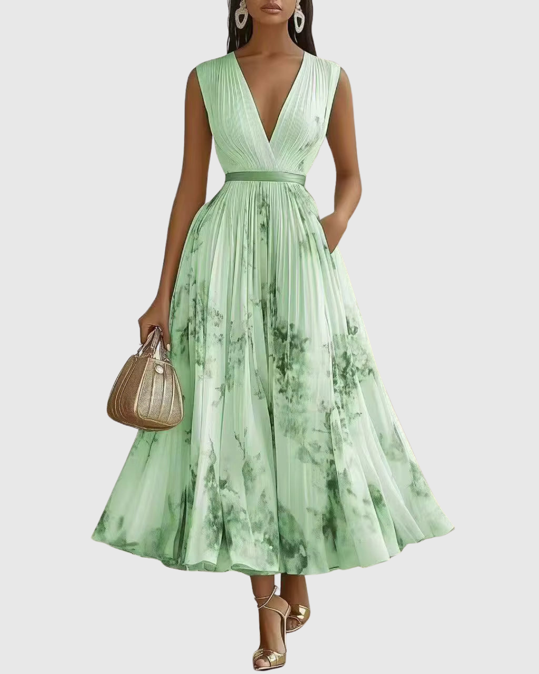 Carla | Women's Sleeveless A-Line Midi Dress Green