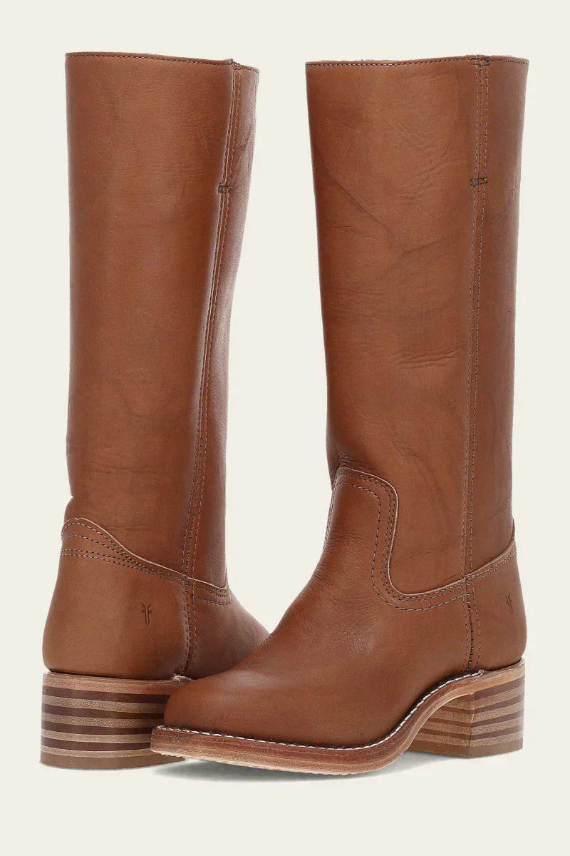 Women's Mid Calf Block Heel Boots with Stitch Detail Brown