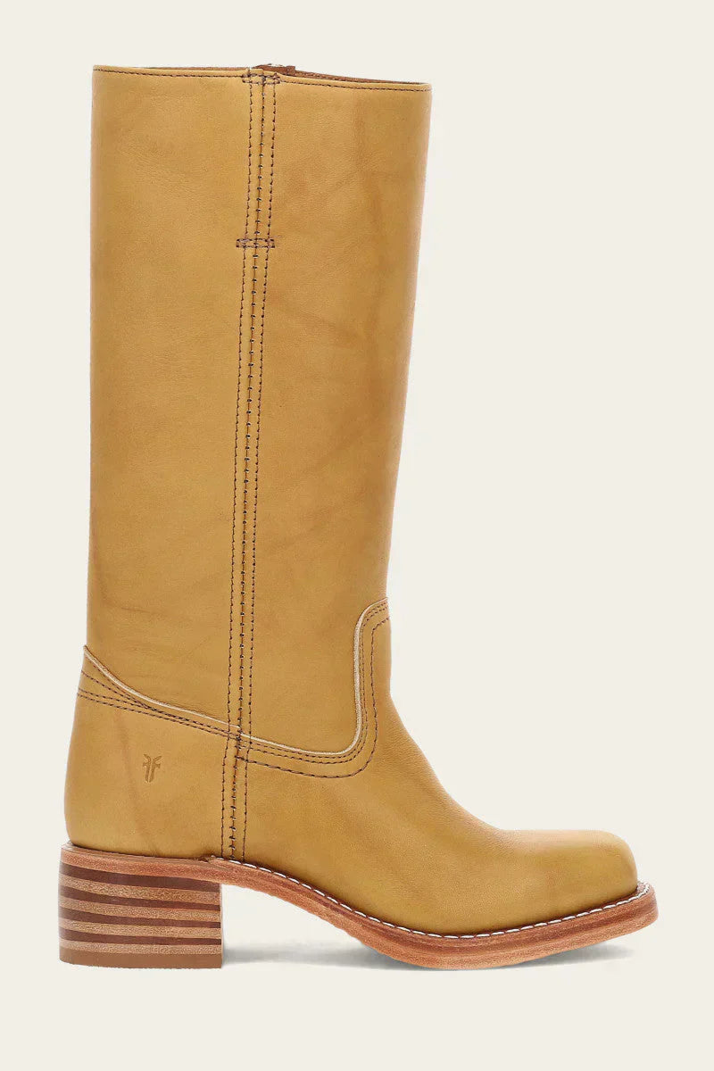 Women's Mid Calf Block Heel Boots with Stitch Detail Yellow