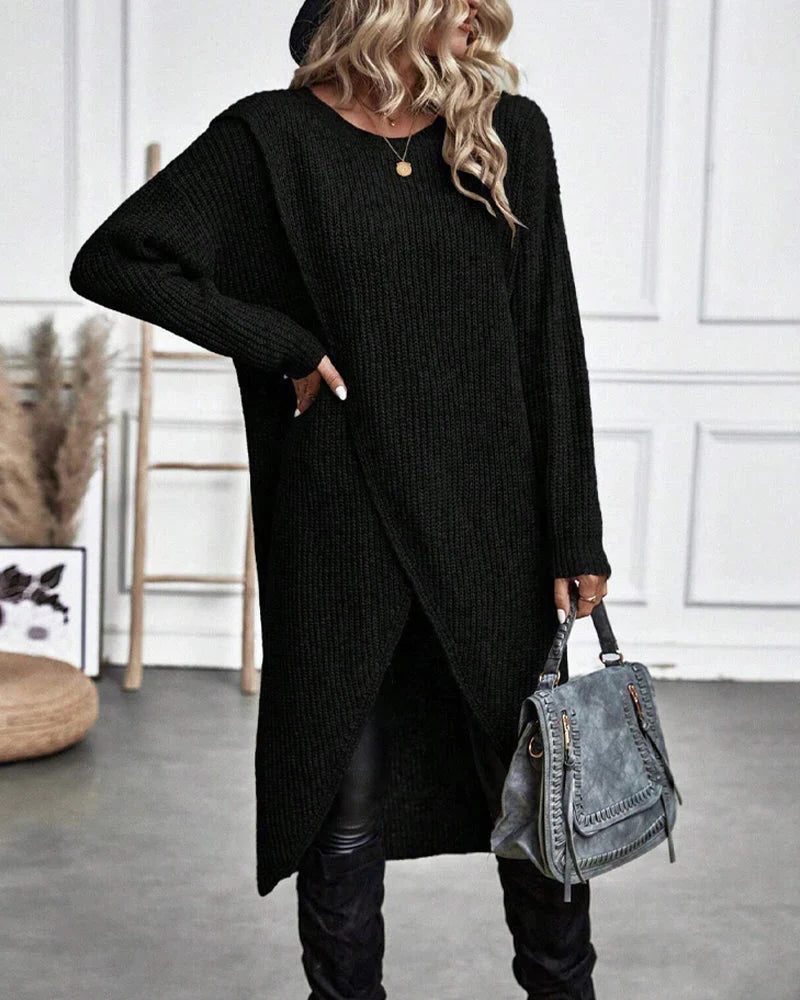Women's Oversized Ribbed Knit Long Cardigan Black