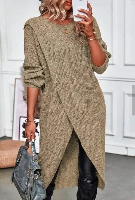 Women's Oversized Ribbed Knit Long Cardigan Khaki