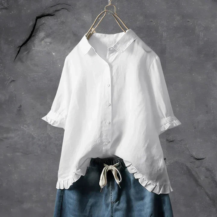 Women's Ruffle-Trim Button-Down Blouse White