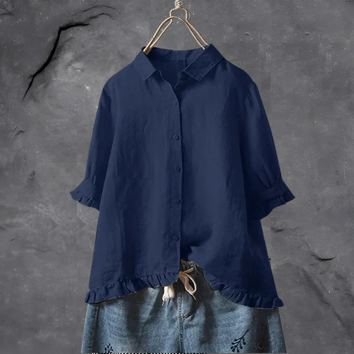 Women's Ruffle-Trim Button-Down Blouse Navy