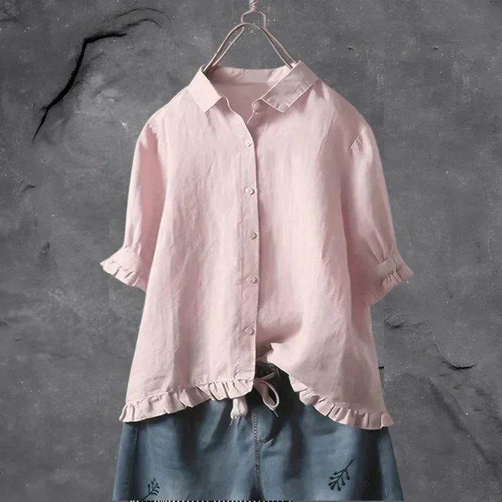 Women's Ruffle-Trim Button-Down Blouse Light Pink
