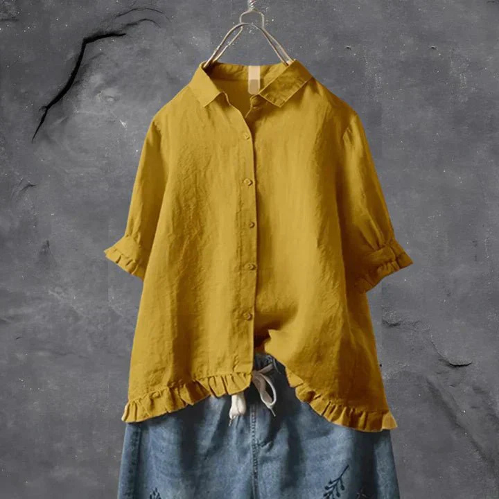 Women's Ruffle-Trim Button-Down Blouse Yellow